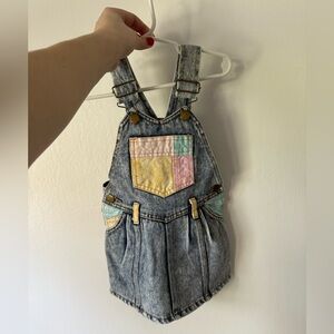 Denim Patchwork Kids Skirt Overalls